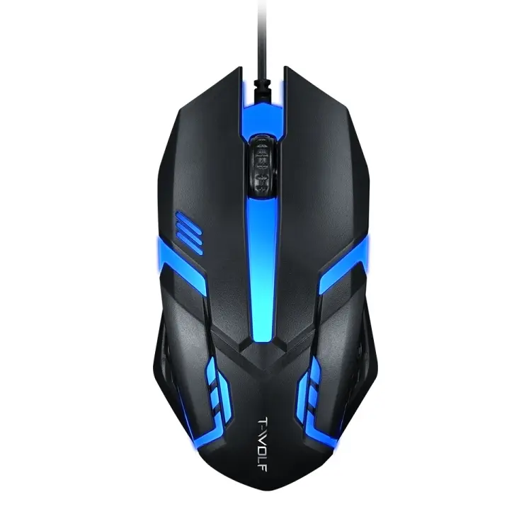 2 PCS T-WOLF V1 USB Interface 3-Buttons 1200 DPI Wired Mouse 7-Color Backlit Gaming Mouse, Cable Length