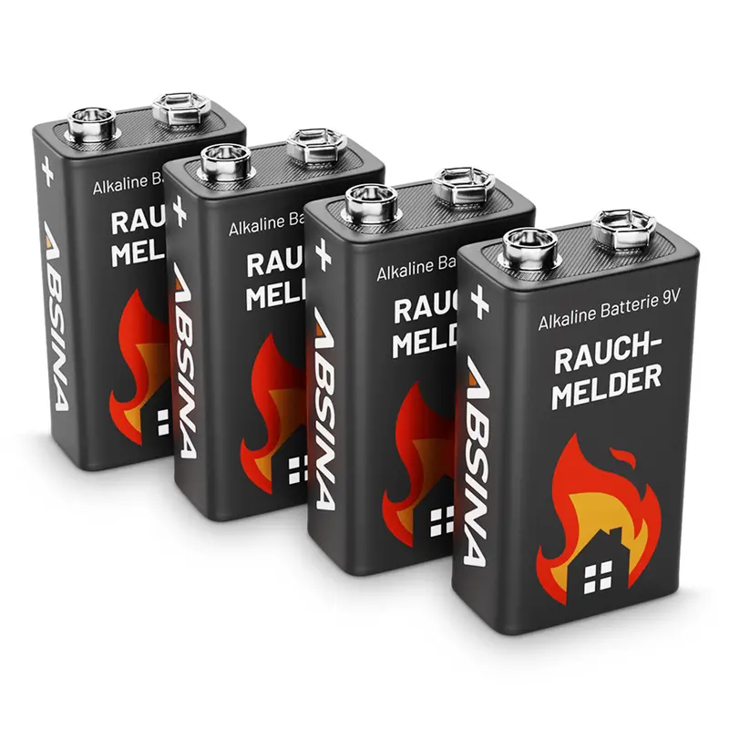 9 V Blockbatterien für Rauchmelder, Alkaline