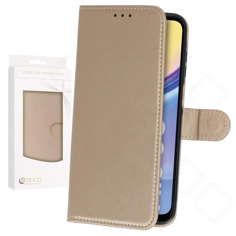 anco Basic Bookcase für Samsung Galaxy A15, A15 5G – Gold