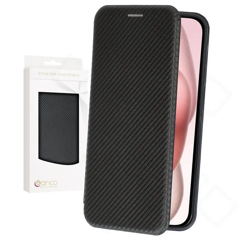 anco Bookcase Carbon Optic für Apple iPhone 15
