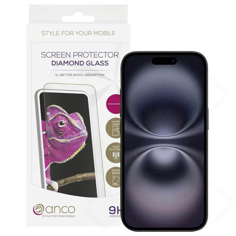anco Diamond Glass für Apple iPhone 16 – Schwarz