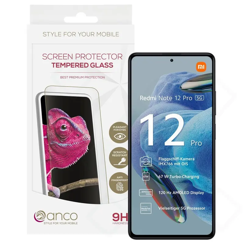 anco Tempered Glass Fullscreen für Xiaomi Redmi Note 11 Pro, Note 11 Pro 5G, Note 12 Pro – Schwarz
