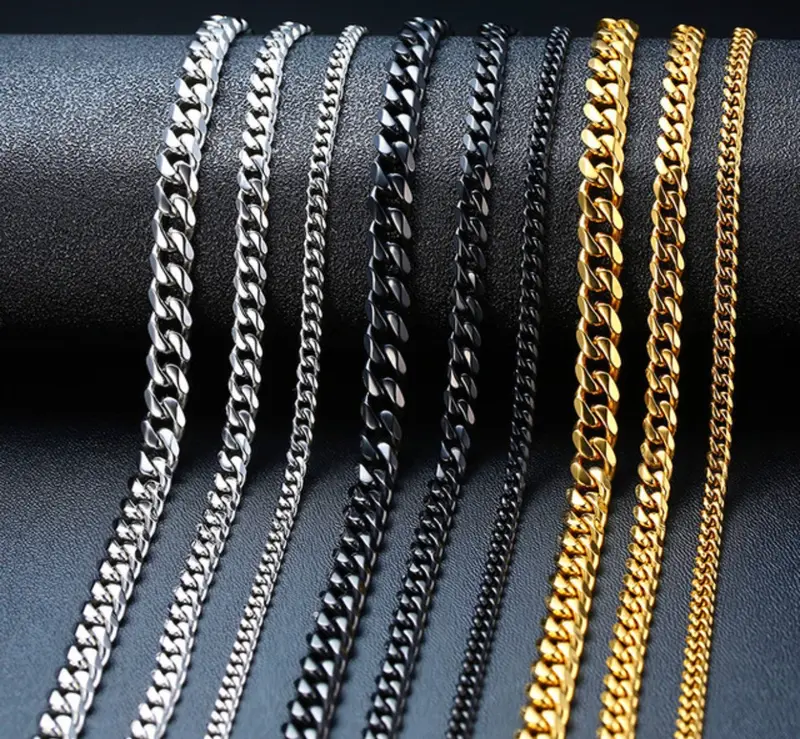 Edelstahl Panzerkette Gold Silber Schwarz