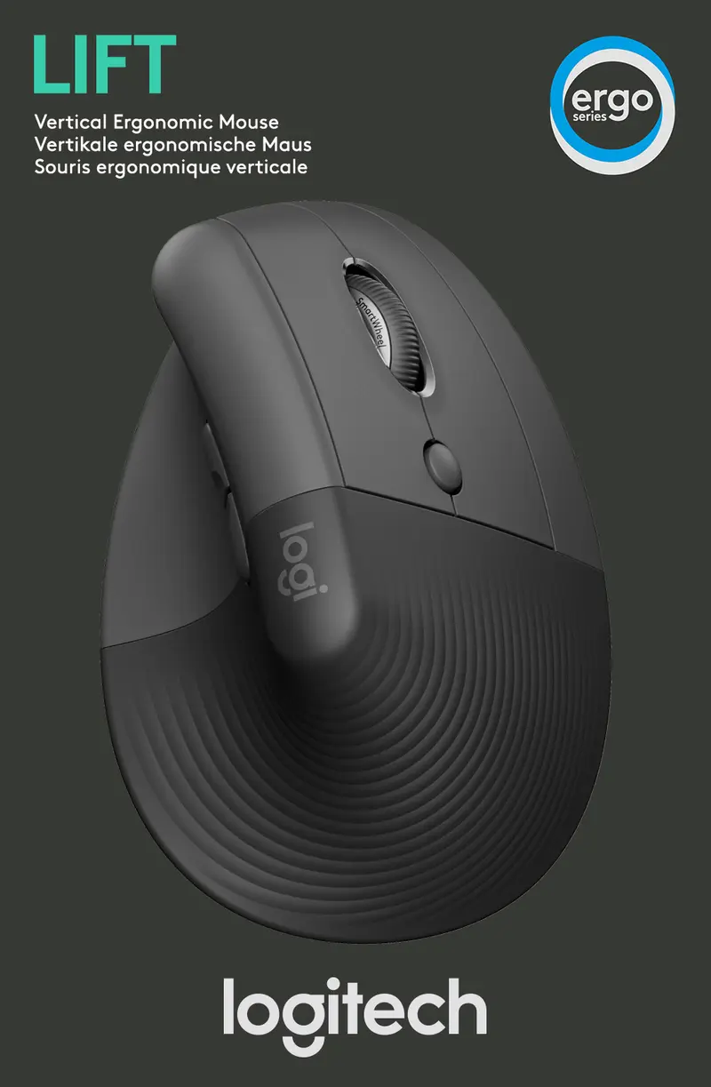 LOGITECH Maus LIFT, Vertical, Wireless, Bluetooth, grafit