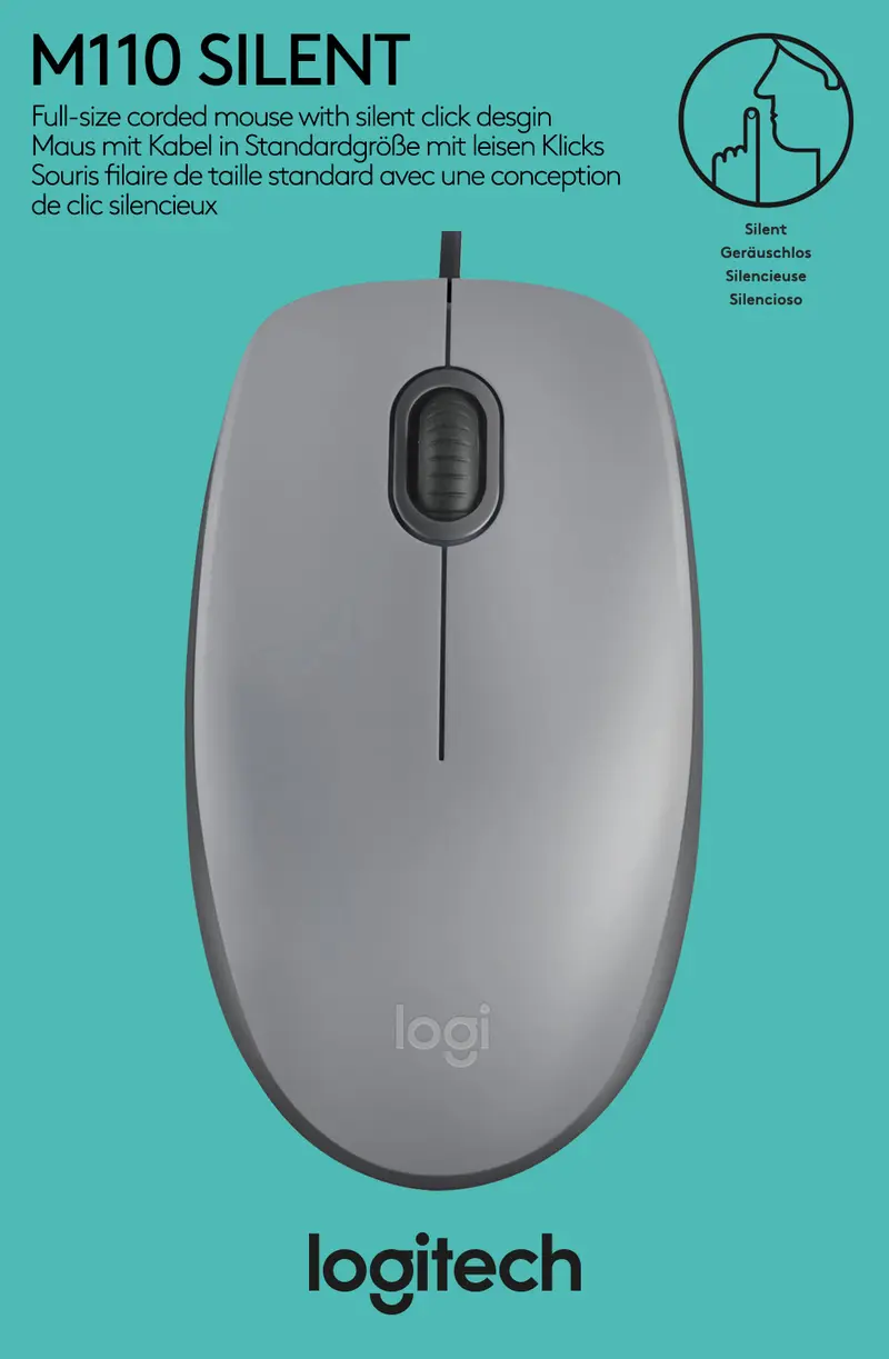 LOGITECH Maus M110, Silent, USB, grau