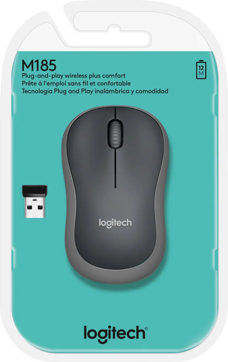 LOGITECH Maus M185, Wireless, grau