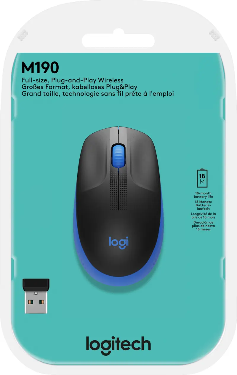 LOGITECH Maus M190, Wireless, blau