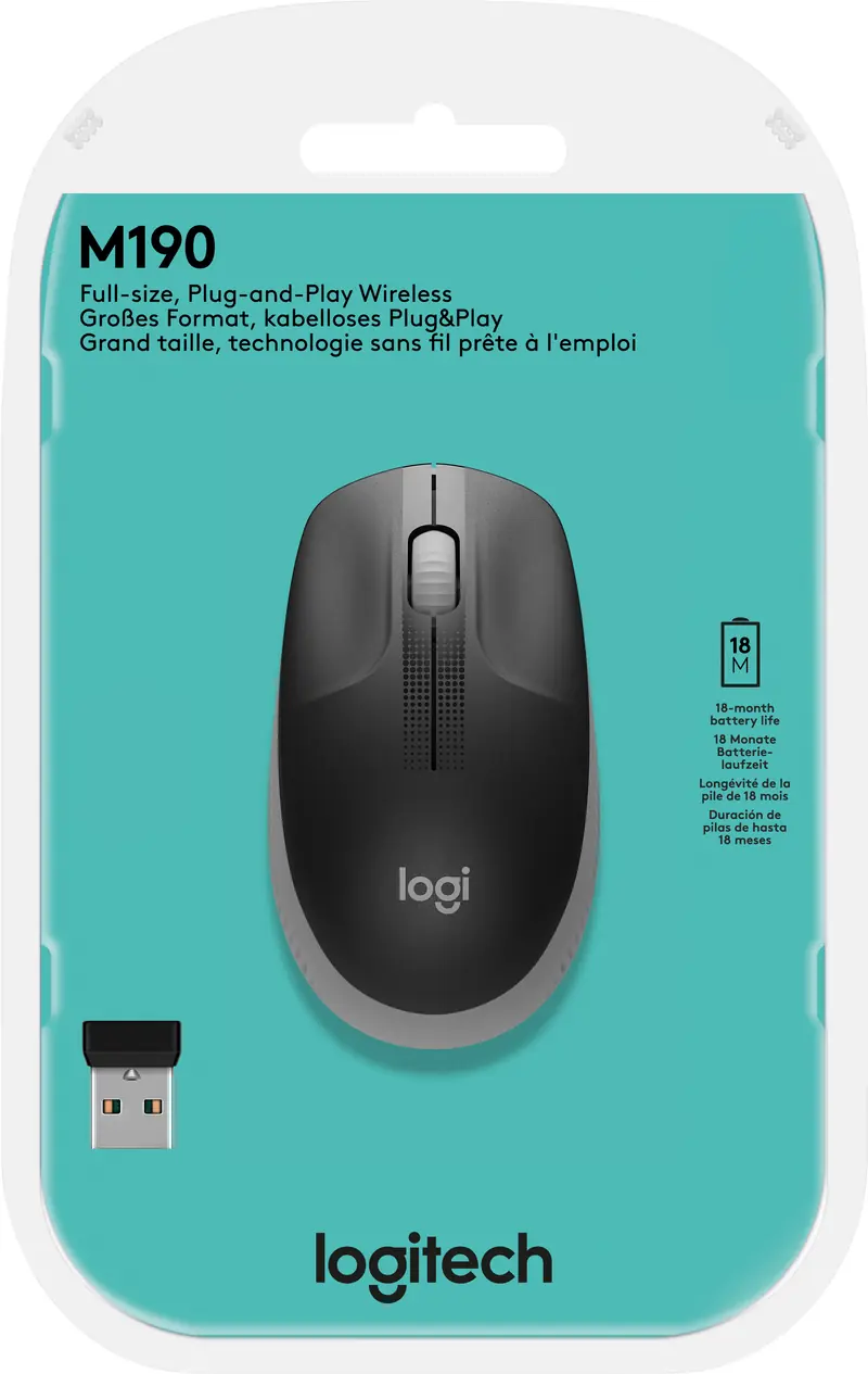 LOGITECH Maus M190, Wireless, grau