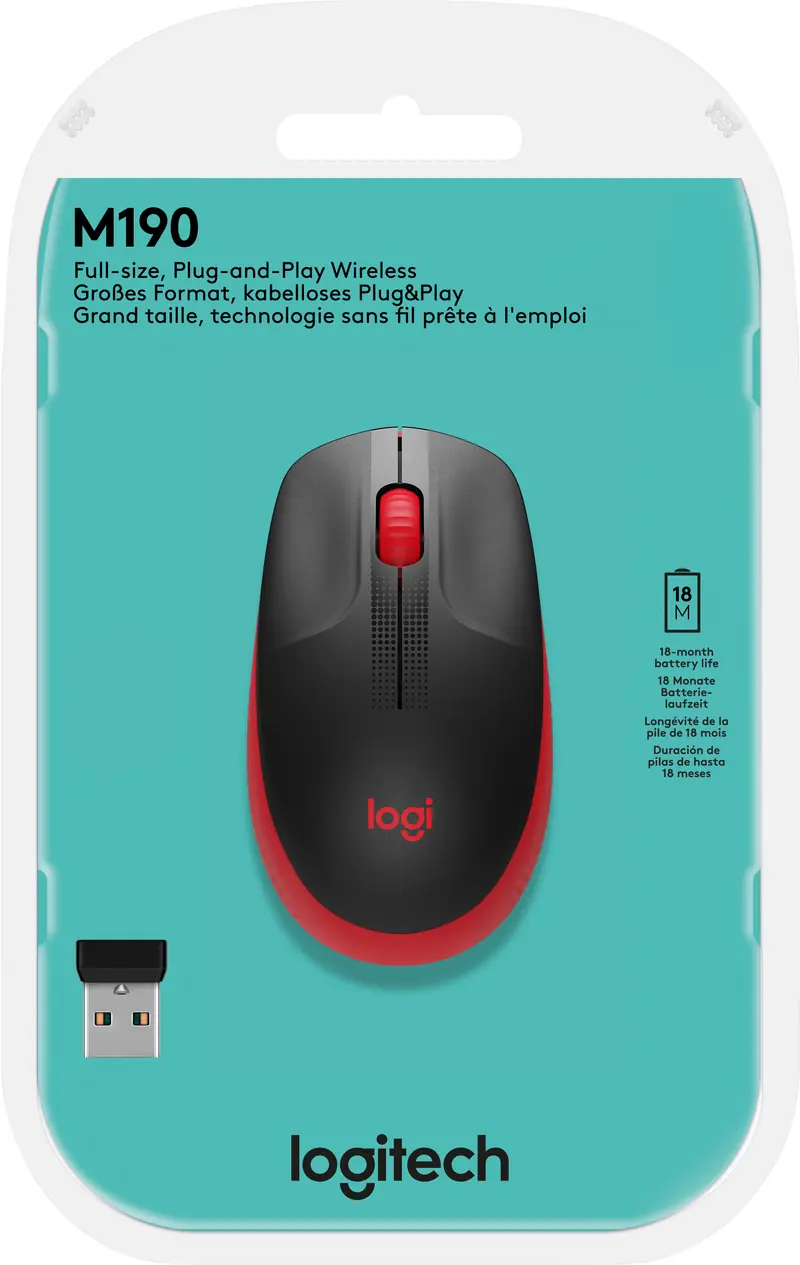 LOGITECH Maus M190, Wireless, rot