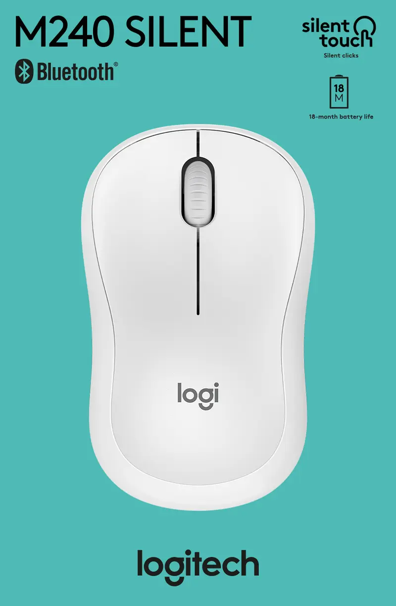 LOGITECH Maus M240, Silent, Wireless, Bluetooth, weiss