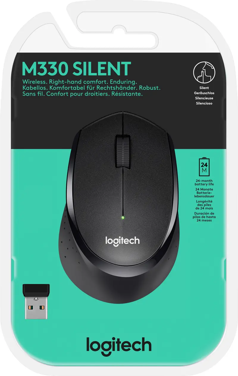 LOGITECH Maus M330, Silent, Wireless, schwarz