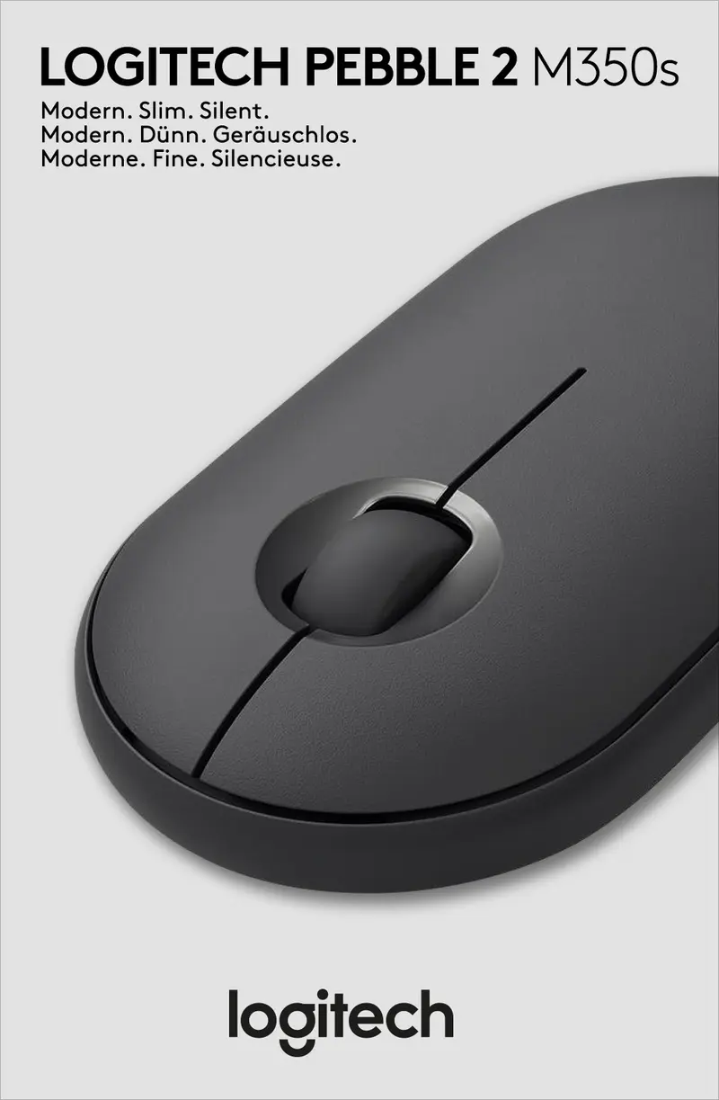 LOGITECH Maus M350s, Pebble 2, Wireless, Bluetooth, grafit
