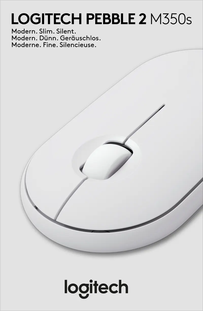 LOGITECH Maus M350s, Pebble 2, Wireless, Bluetooth, weiss