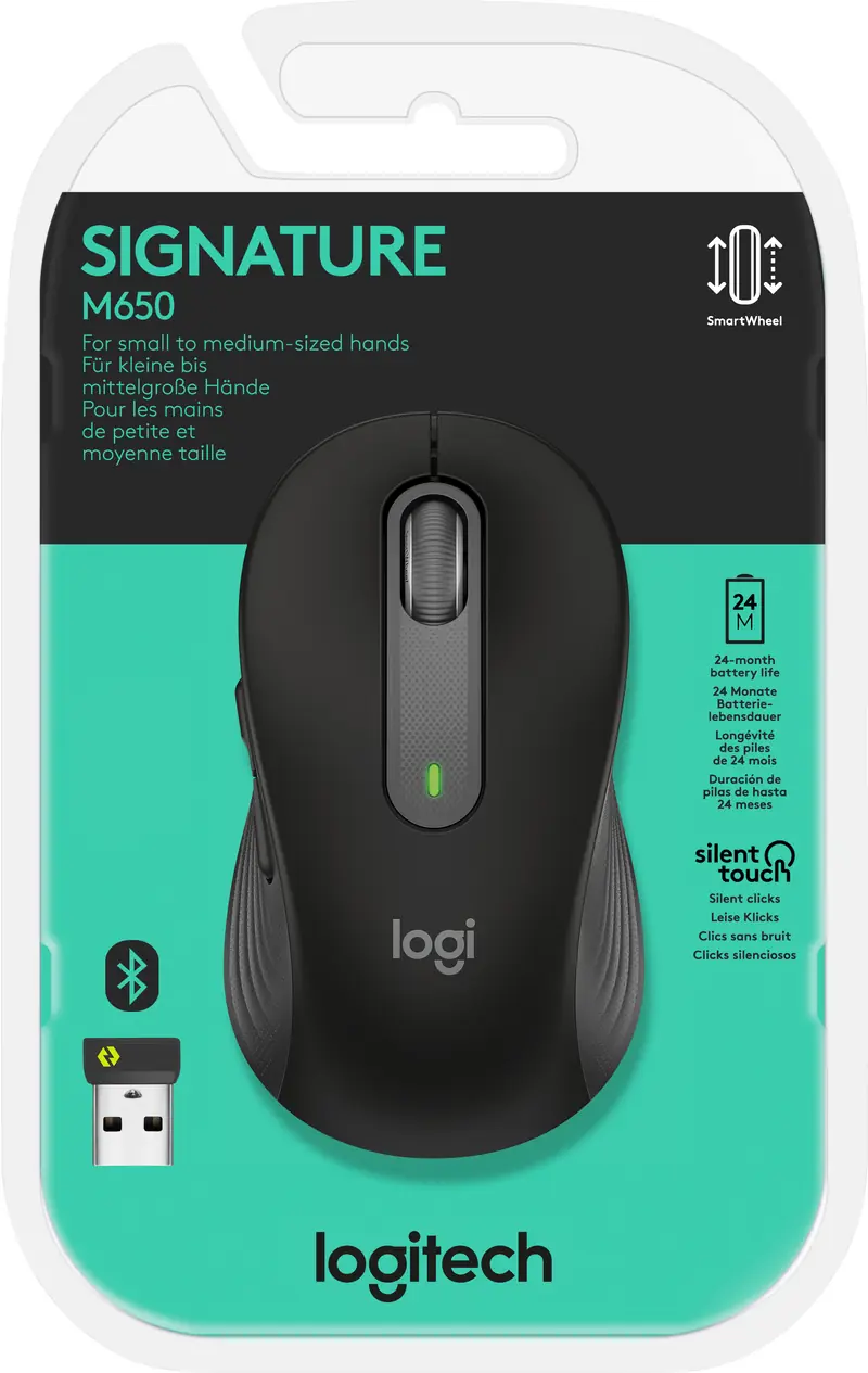 LOGITECH Maus M650, Signature, Wireless, Bluetooth, grafit