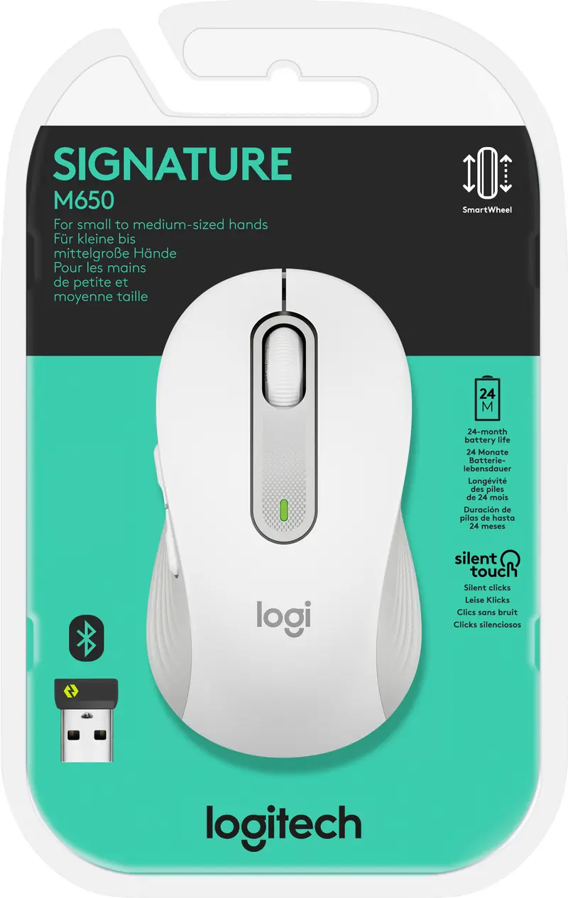 LOGITECH Maus M650, Signature, Wireless, Bolt, Bluetooth, weiss