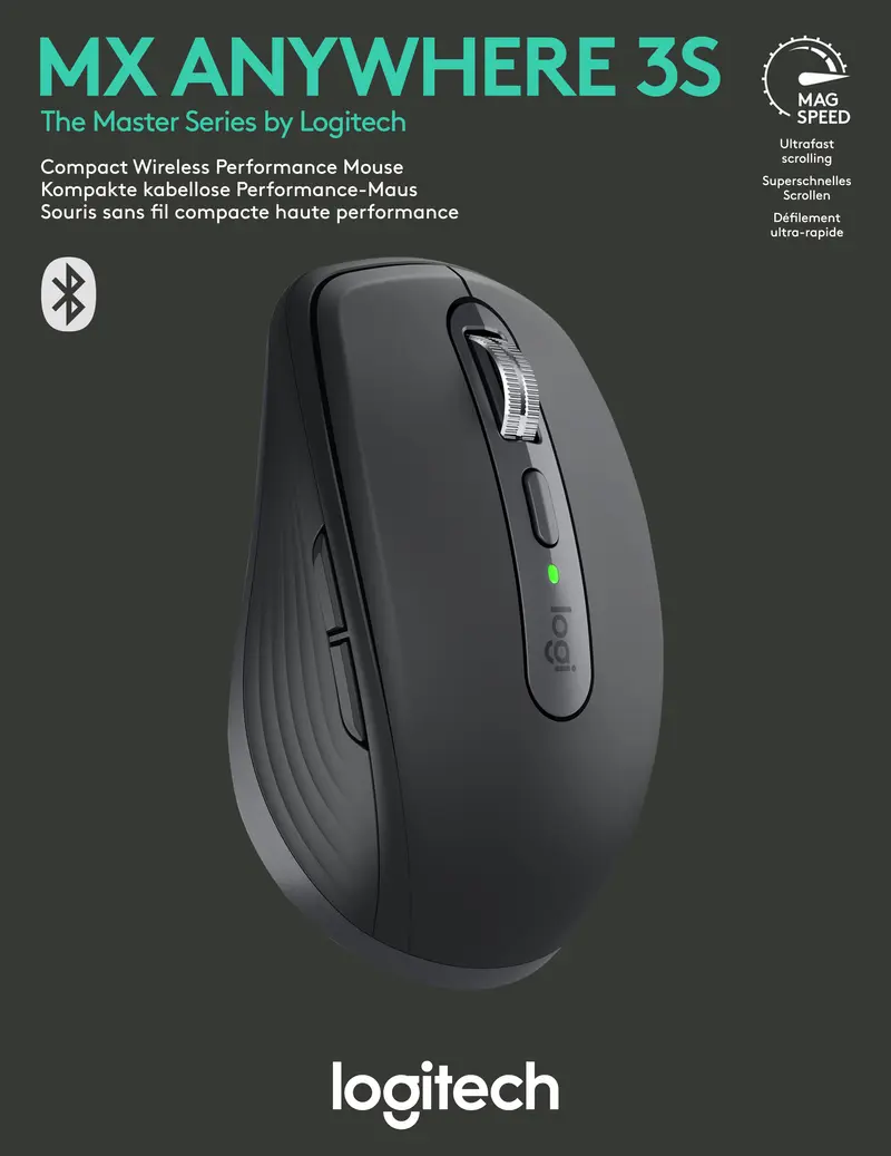 LOGITECH Maus MX Anywhere 3S, Wireless, Bluetooth, grafit