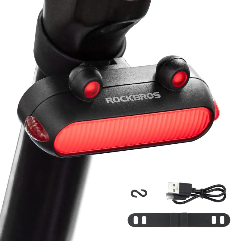 ROCKBROS USB Luz Trasera Recargable Impermeable LED para Bicicleta con 5 Modos