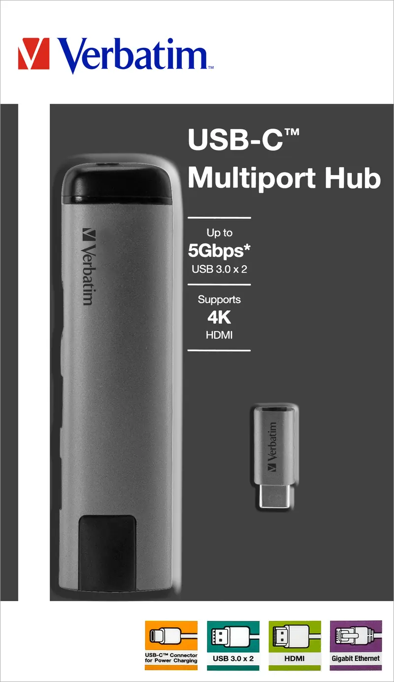 VERBATIM Hub, Multiport, 2x USB 3.0-A, HDMI 4K, RJ45