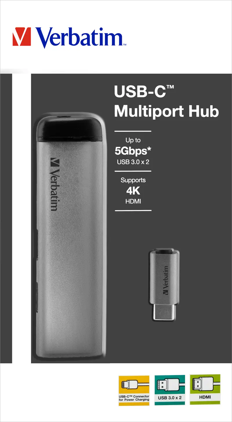 VERBATIM Hub, Multiport, 2x USB 3.0-A, HDMI 4K