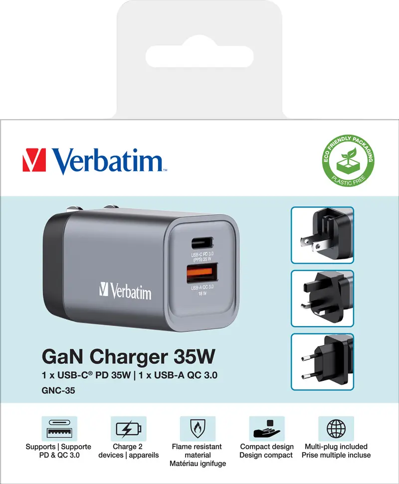 VERBATIM Ladeadapter, Universal, GNC-35, GaN, 35W, grau