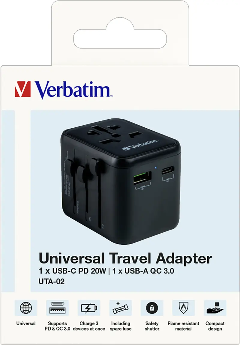VERBATIM Ladeadapter, Universal Travel, UTA-02, 20W