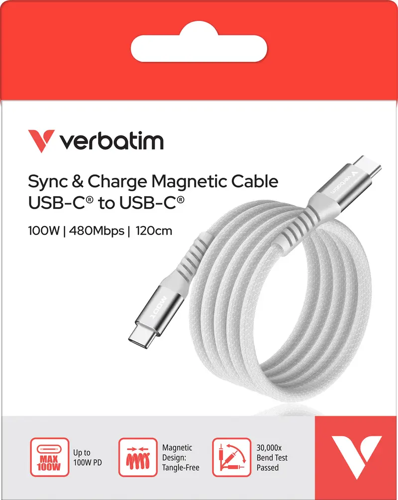 VERBATIM Ladekabel, USB-C/USB-C, 1.2m, grau