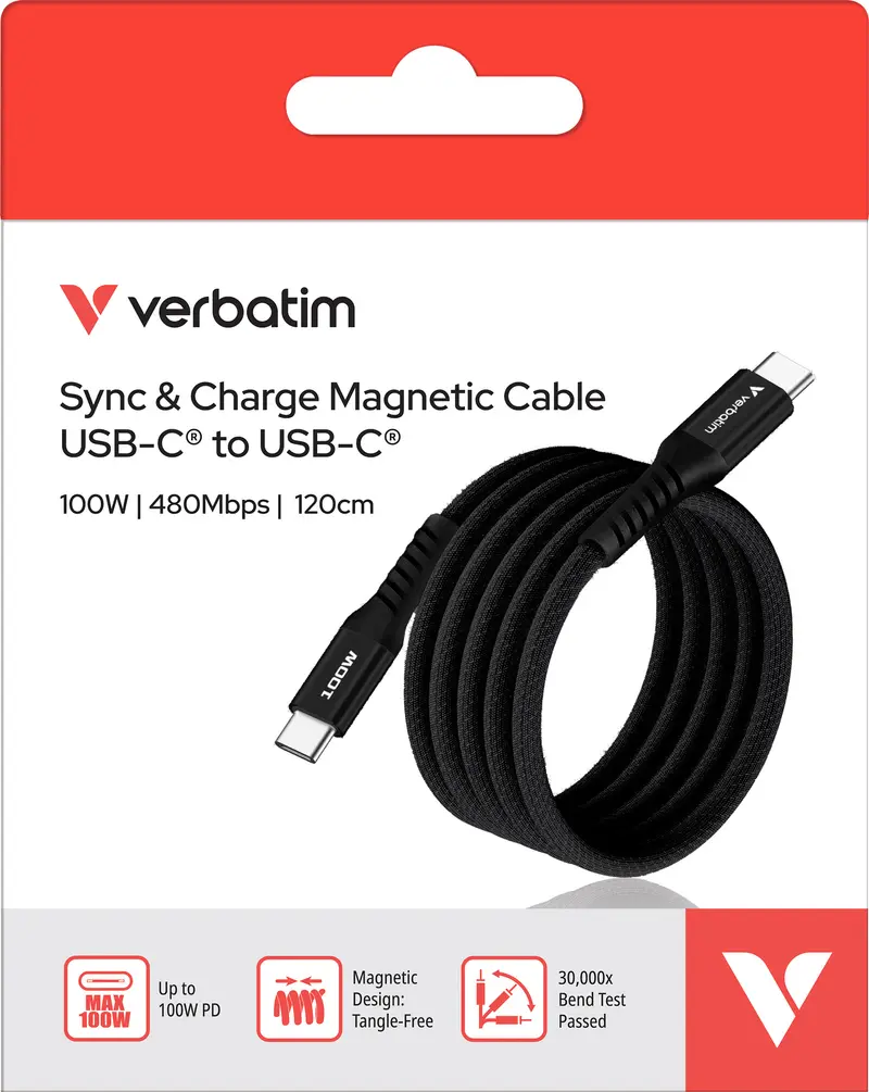 VERBATIM Ladekabel, USB-C/USB-C, 1.2m, schwarz