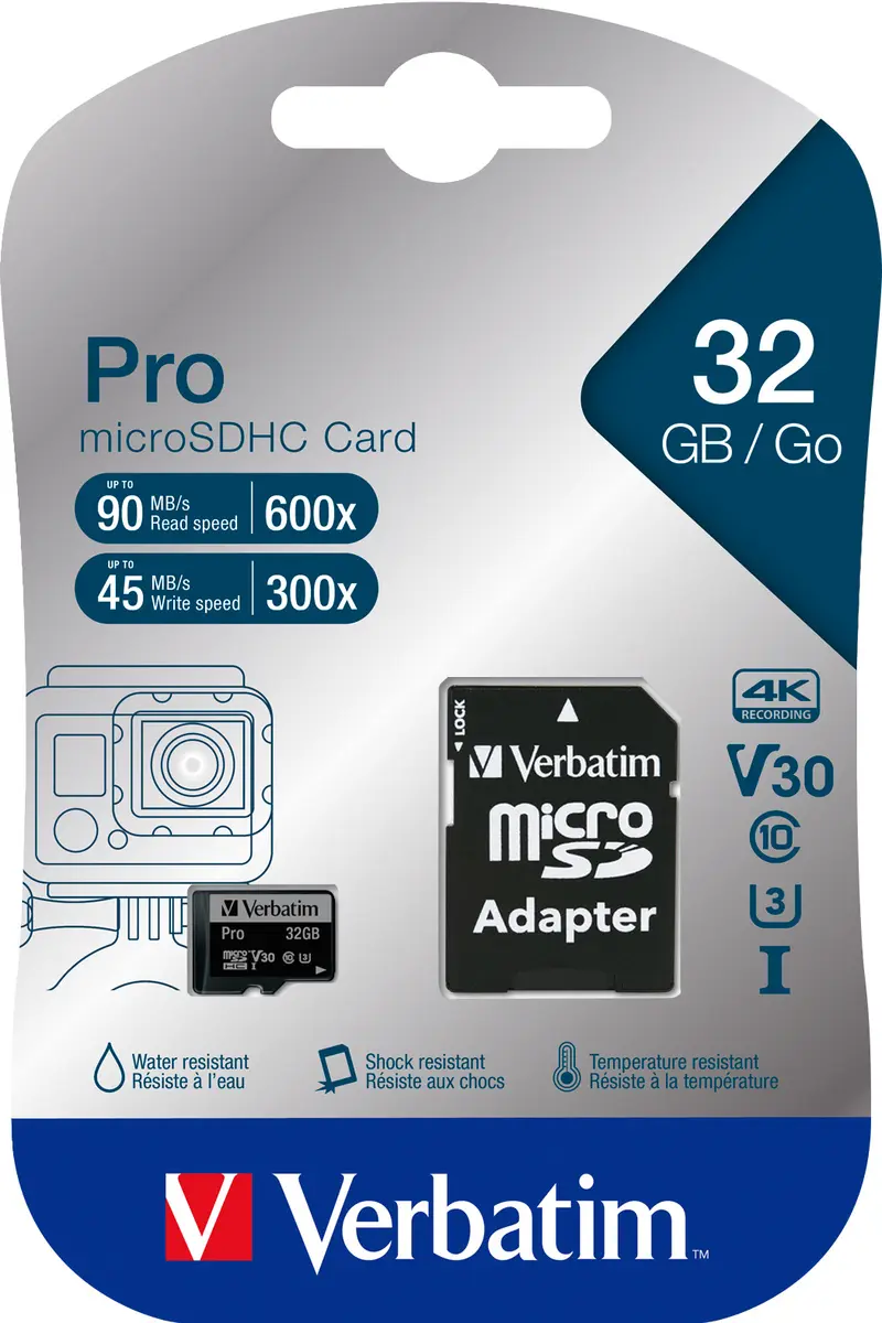 VERBATIM microSDHC-Card 32GB, PRO, U3, UHS-I, 4K UHD