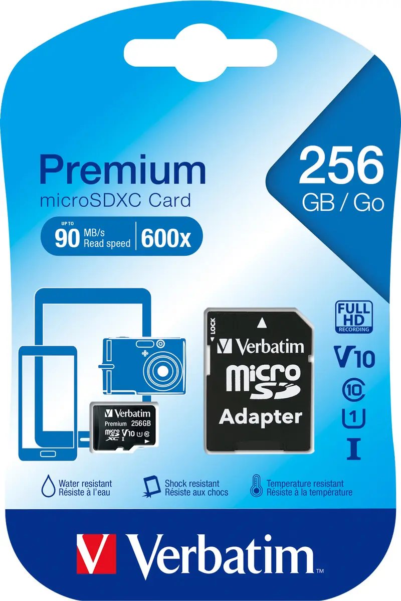 VERBATIM microSDXC Card 256GB, Premium, Class 10, U1