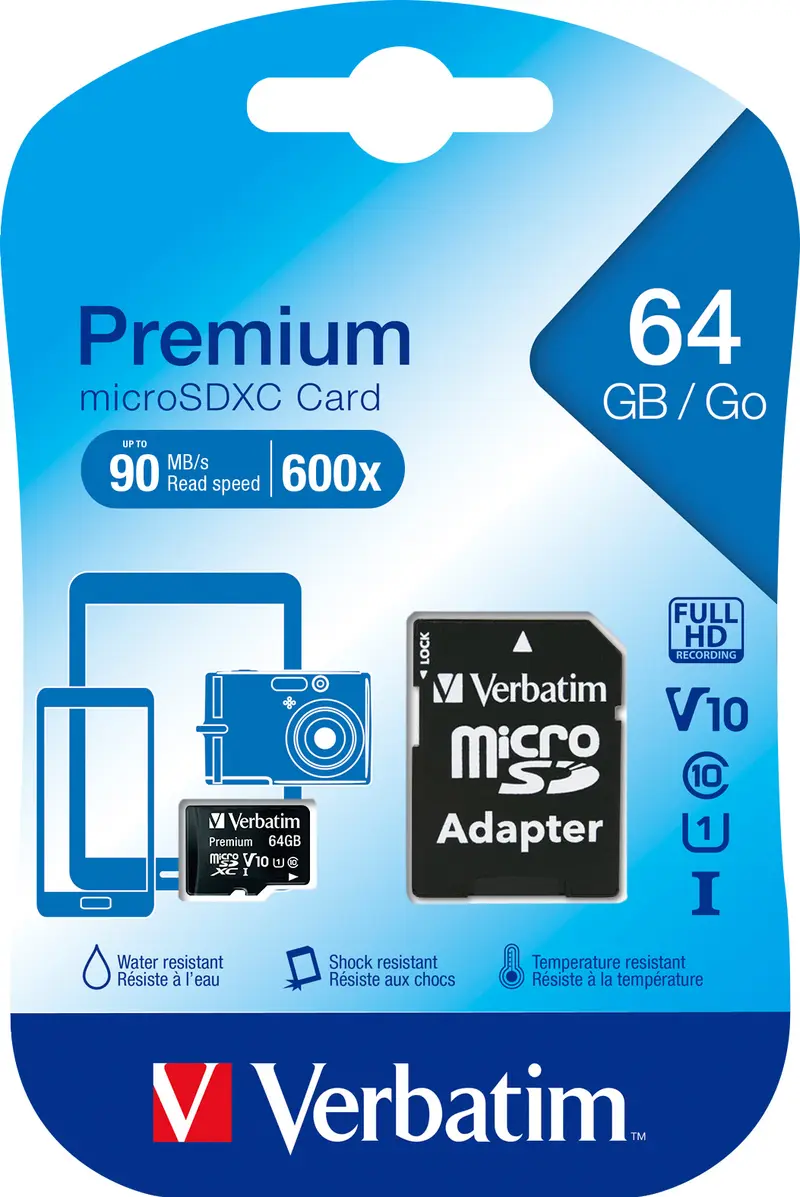 VERBATIM microSDXC Card 64GB, Premium, Class 10, U1