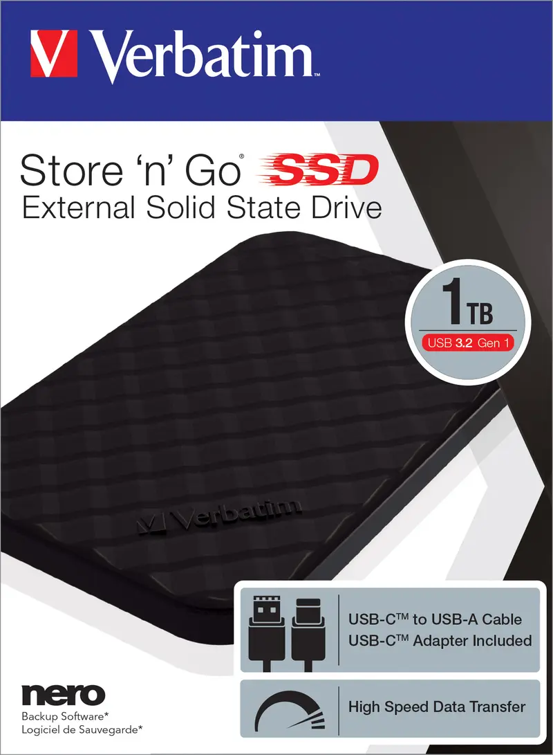 VERBATIM SSD 1TB, USB 3.2, Typ A-C, 6.35cm (2.5'')