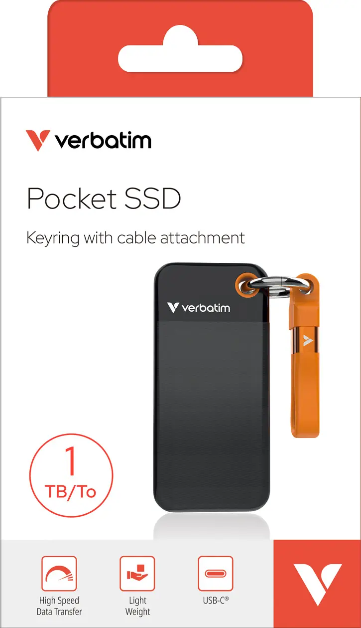 VERBATIM SSD 1TB, USB 3.2, Typ-C, Pocket, schwarz-orange