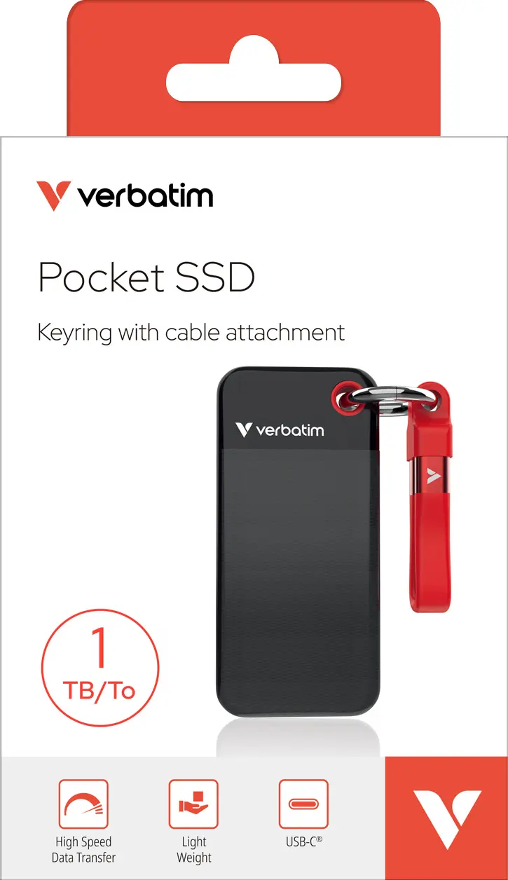 VERBATIM SSD 1TB, USB 3.2, Typ-C, Pocket, schwarz-rot