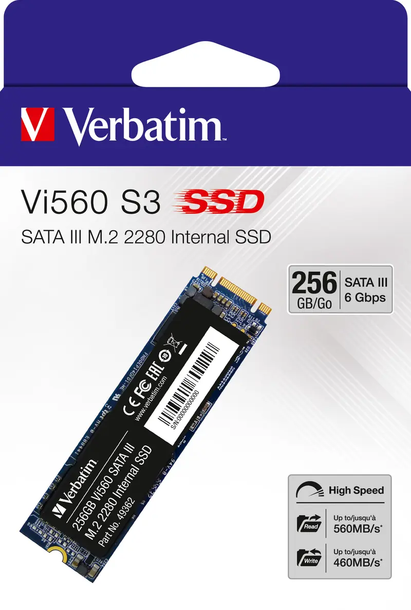 VERBATIM SSD 256GB, SATA-III, M.2 2280, Vi560 S3