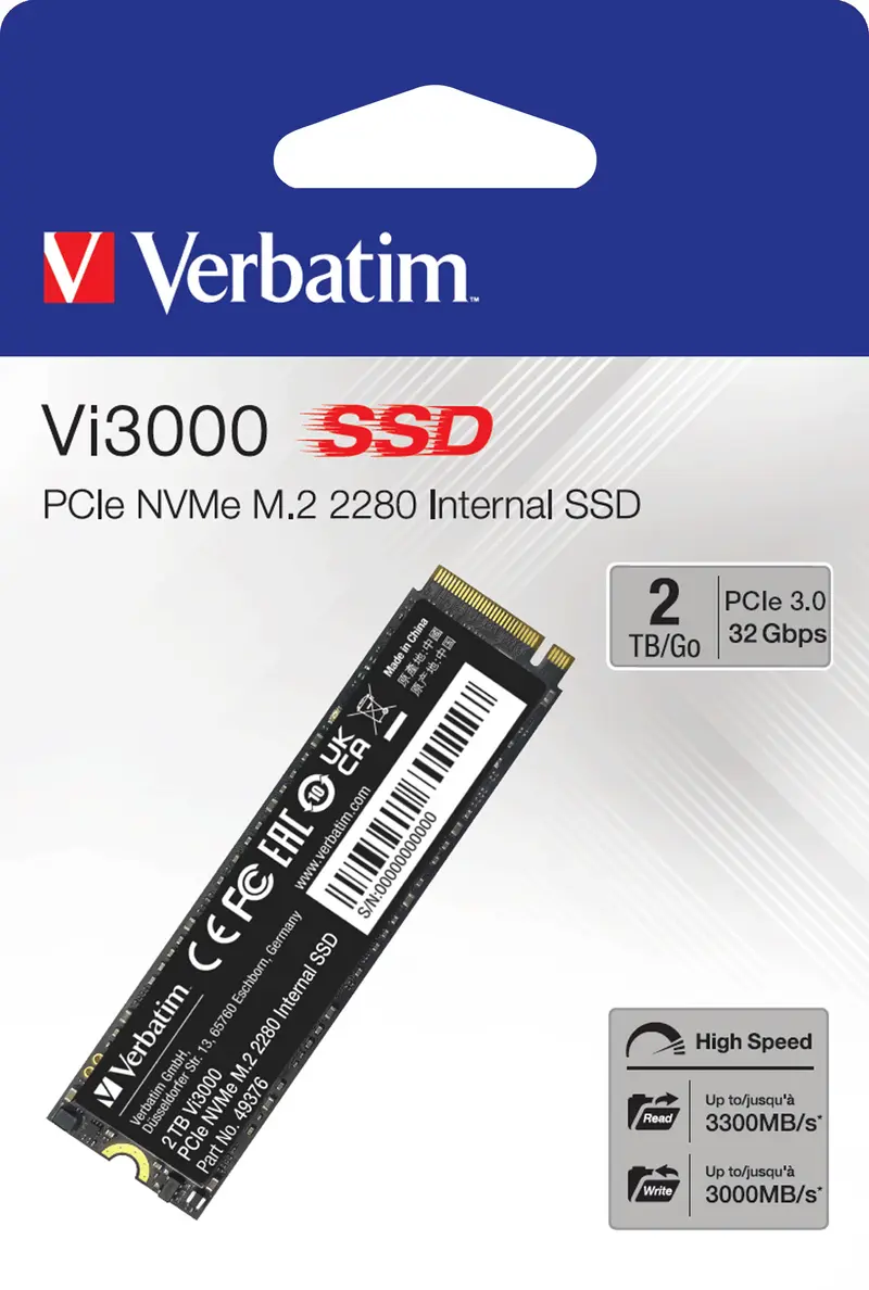 VERBATIM SSD 2TB, PCIe 3.0, M.2 2280, NVMe, Vi3000
