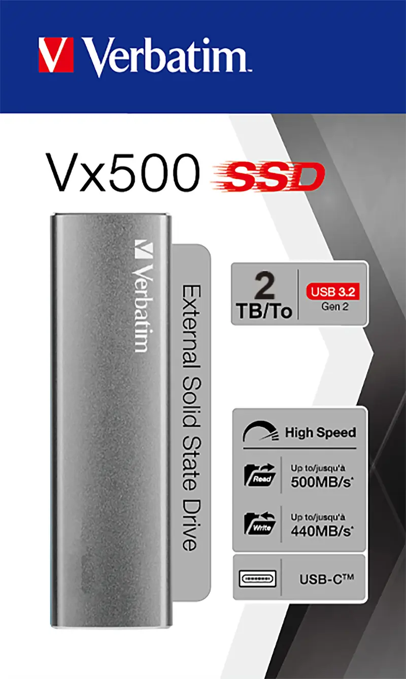 VERBATIM SSD 2TB, USB 3.2, Typ A-C, Vx500