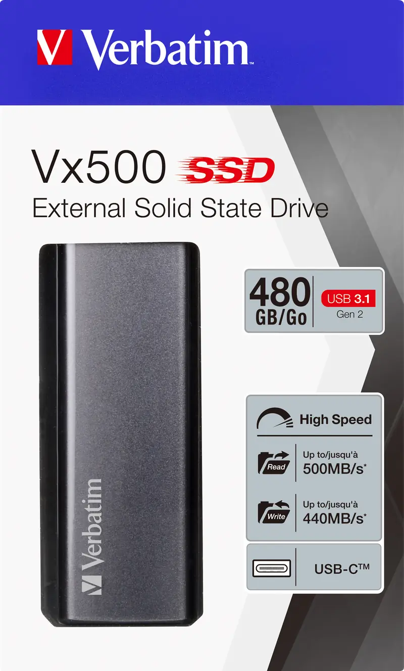 VERBATIM SSD 480GB, USB 3.2, Typ A-C, Vx500