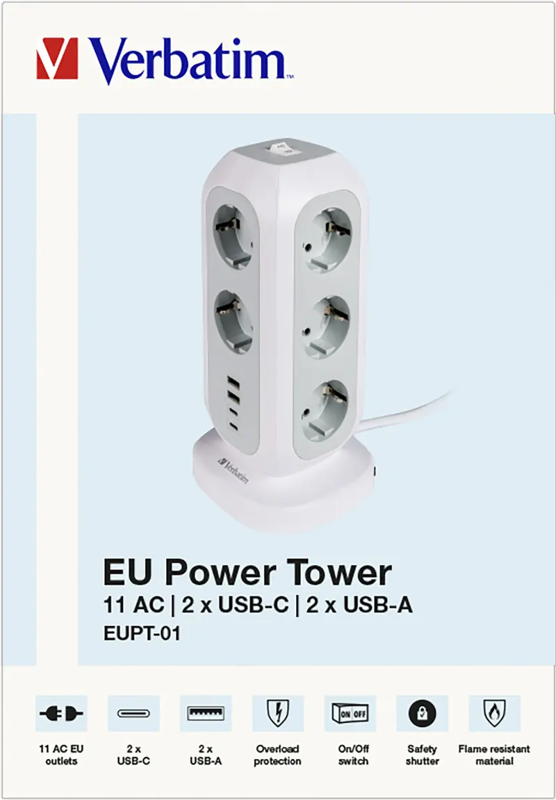 VERBATIM Steckdosen Tower, EUPT-01, Kabel 2m, weiss