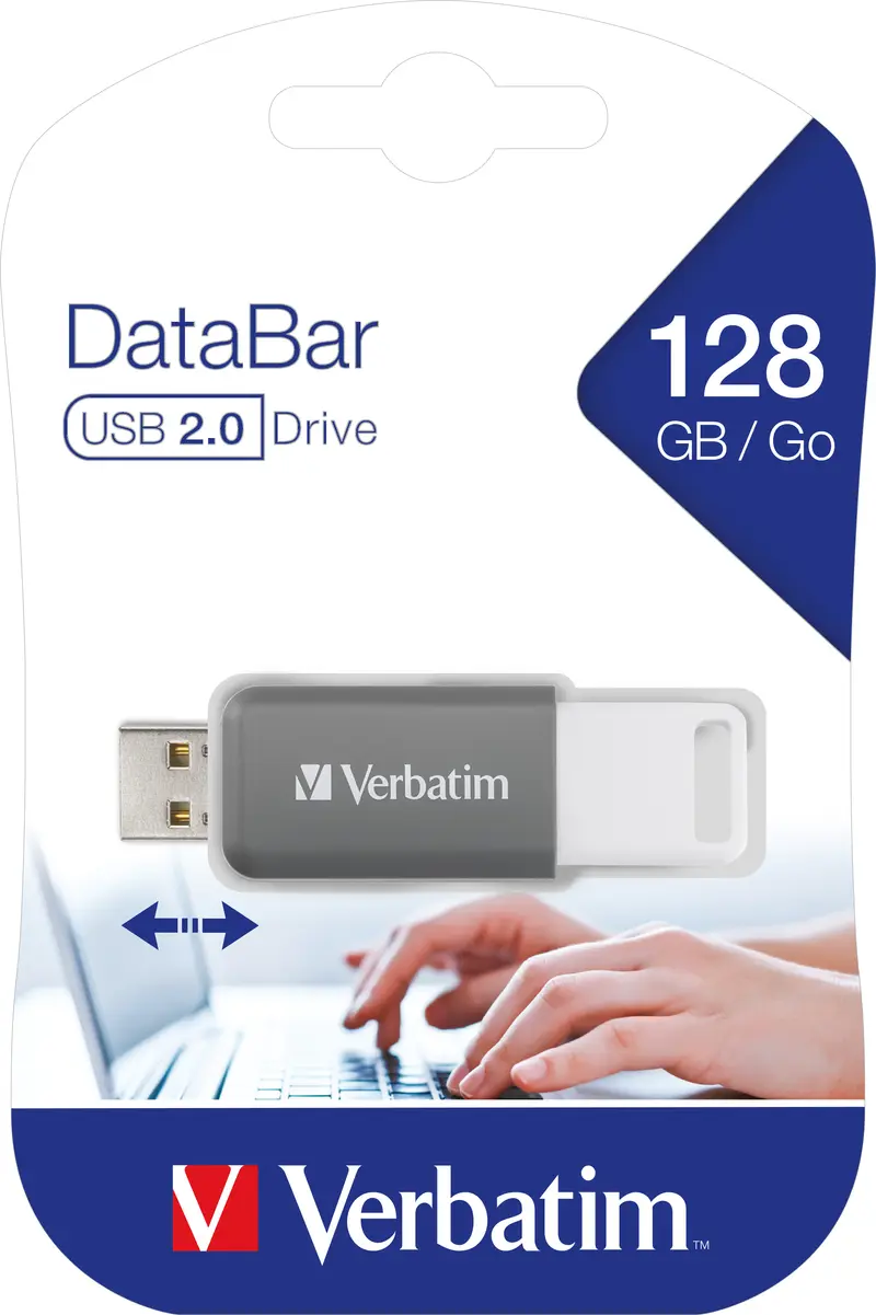 VERBATIM USB 2.0 Stick 128GB, DataBar, grau