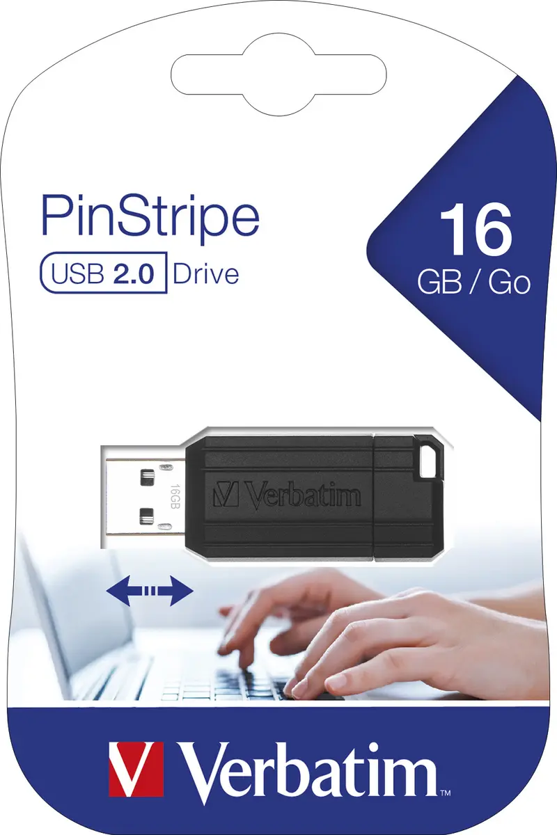 VERBATIM USB 2.0 Stick 16GB, PinStripe, schwarz