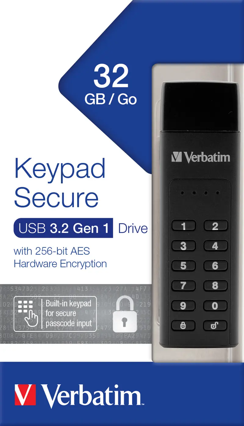 VERBATIM USB 3.2 Stick 32GB, Secure, Keypad, AES-256-Bit