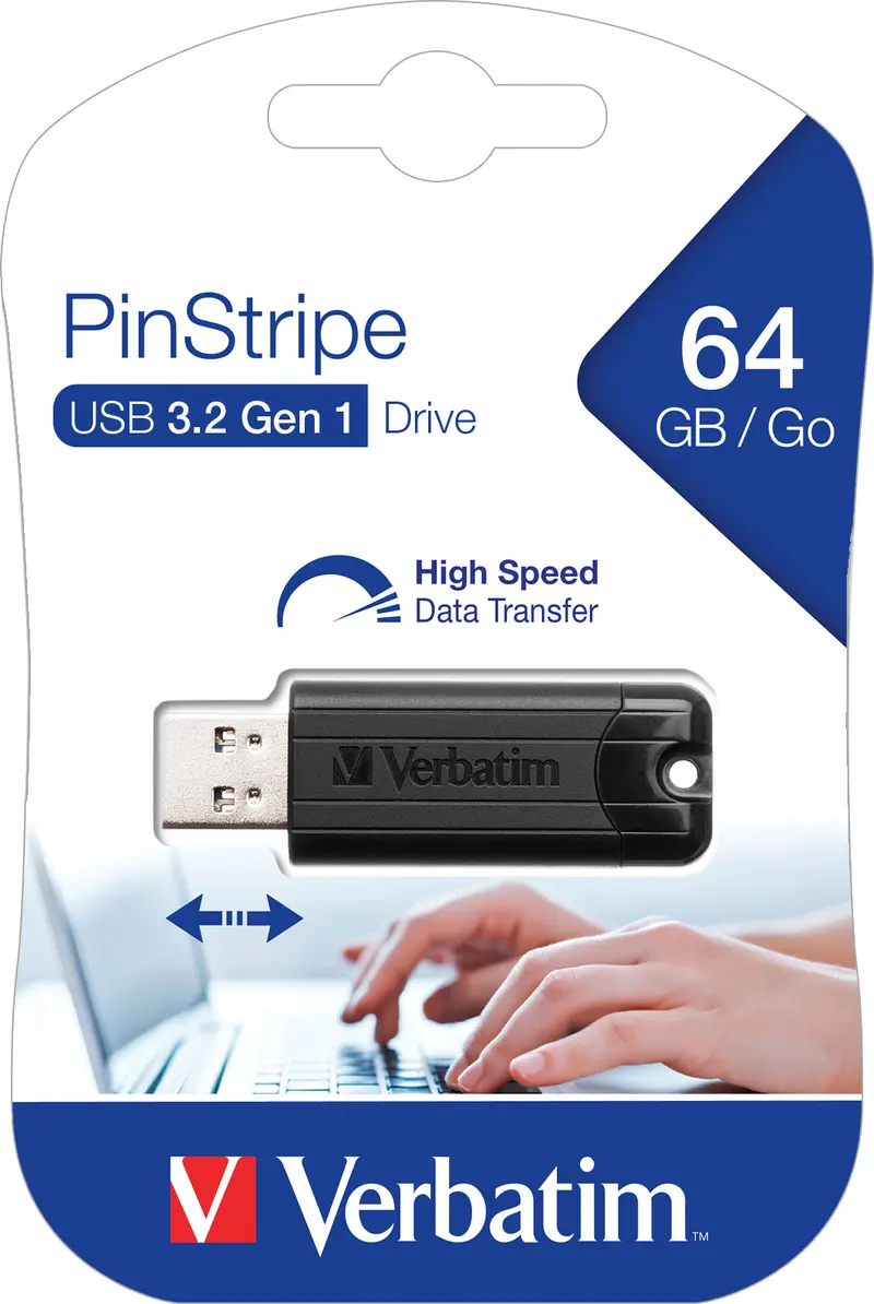 VERBATIM USB 3.2 Stick 64GB, PinStripe, schwarz