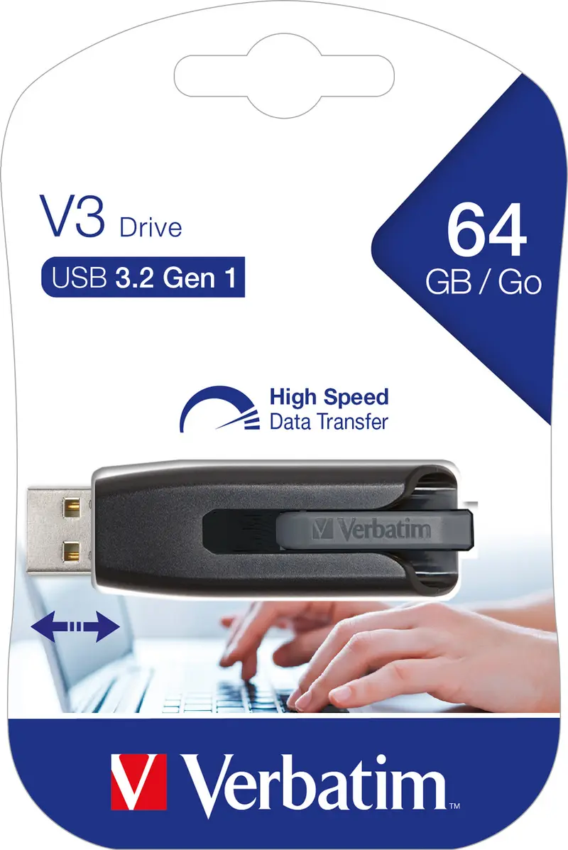 VERBATIM USB 3.2 Stick 64GB, V3 Drive, grau