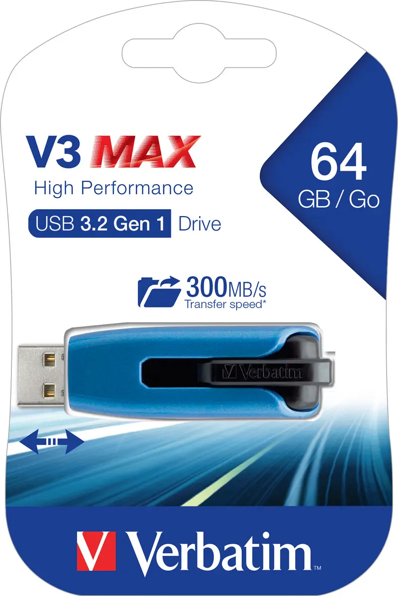 VERBATIM USB 3.2 Stick 64GB, V3 MAX, blau-schwarz